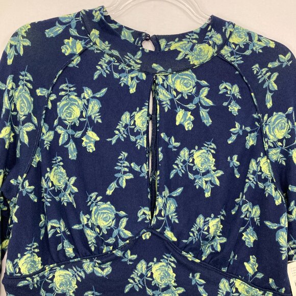 New Free People Boho Floral Keyhole Dinner Party Blouse Indigo Combo Large - Picture 4 of 12